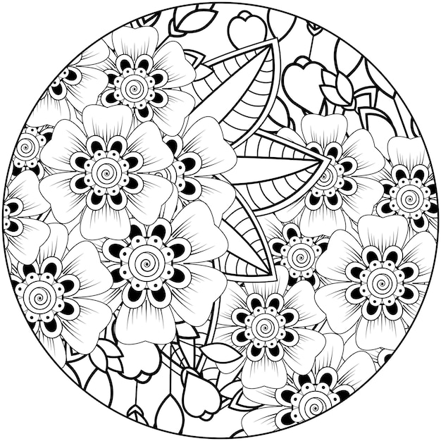Flor mehndi para página do livro de colorir decoração de tatuagem de henna mehndi