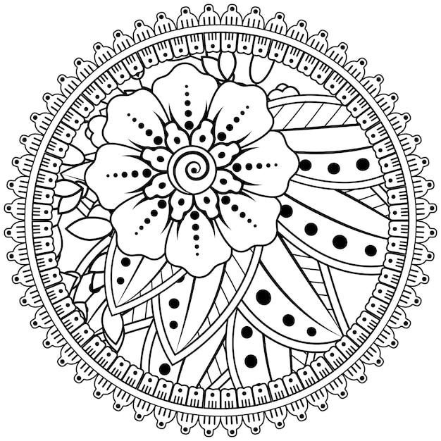 Flor mehndi para página do livro de colorir decoração de tatuagem de henna mehndi