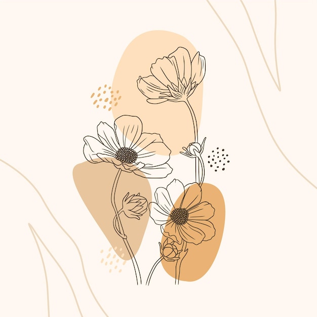 Vetor flor minimalista desenhada à mão em arte de linha