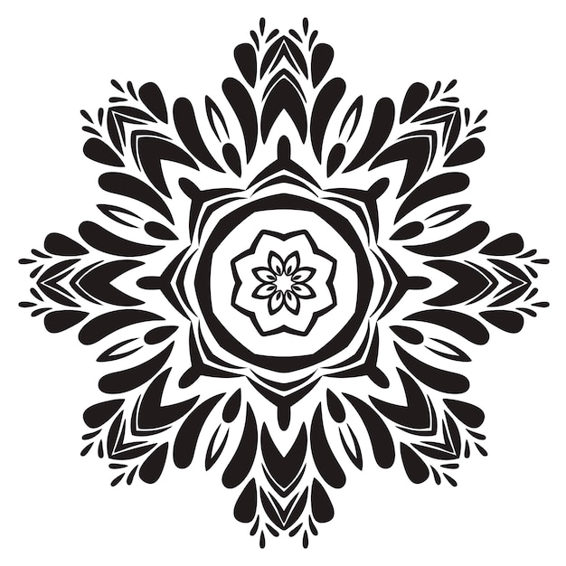 Flor ornamental doodle redondo isolado no fundo branco. mandala de contorno preto.