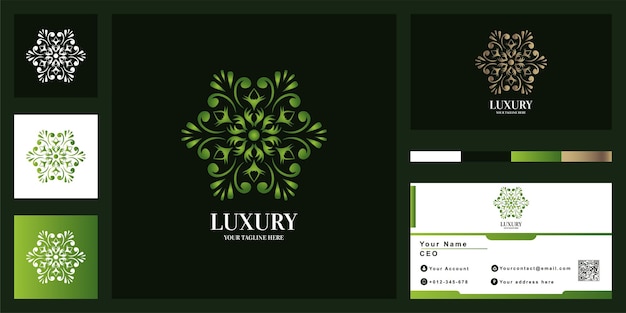 Flor ou ornamento design de modelo de logotipo de luxo com cartão de visita.