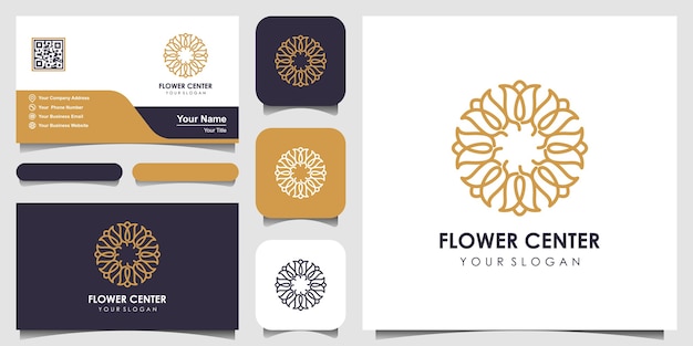 Flor rosa beleza com estilo circular. conjunto de logotipo e design de cartão de visita