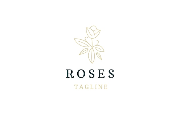 Flor rosa de luxo com modelo de design de logotipo de estilo de arte de linha
