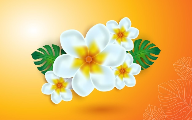 Vetor flor tropical plumeria frangipani flor ilustração em vetor 3d flor