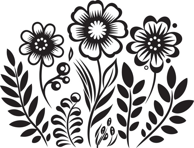 Vetor floral delight negro doodle logo whimsical ilustração vector flor emblem