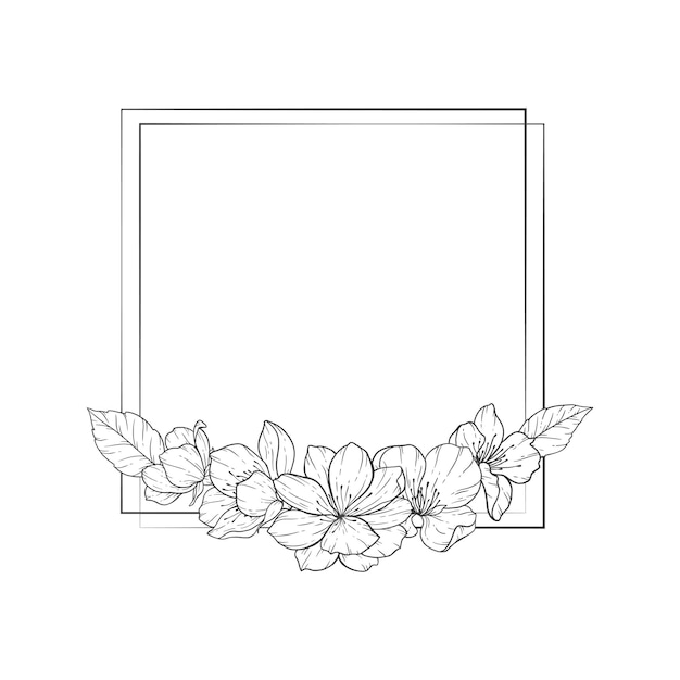 Floral frame outline line art sakura frame para convite de casamento e cartões comemorativos