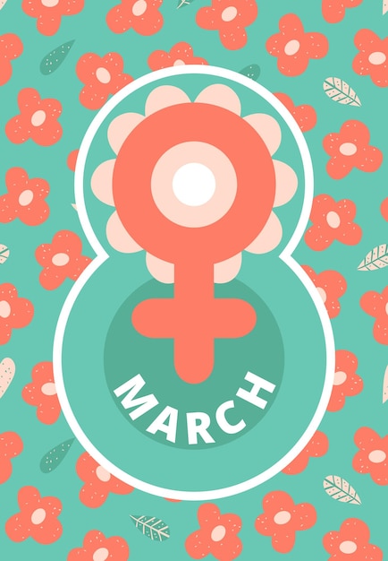 Floral simples 8 de março com ícone de gênero feminino
