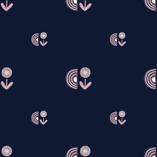 Flores abstratas de padrão sem emenda em fundo preto. rosa minimalista com textura de plantas para design têxtil. impressão de modelo geométrico para qualquer finalidade. ornamento de tecido de vetor simples.