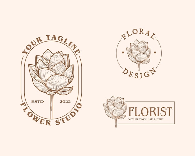 Flores abstratas, sinais de vetor ou modelos de logotipo ilustração floral retrô com tipografia elegante f