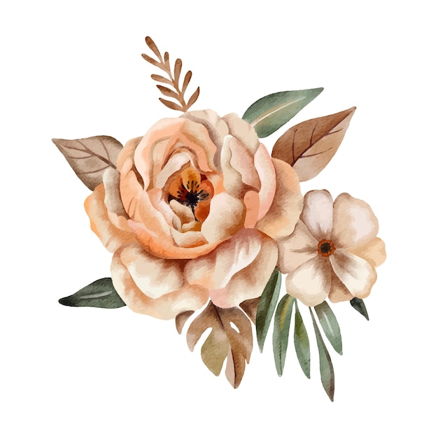 Flores Boho em uma paleta de cores pastel Aquarela bouquet de flores clip art ilustração para casamento