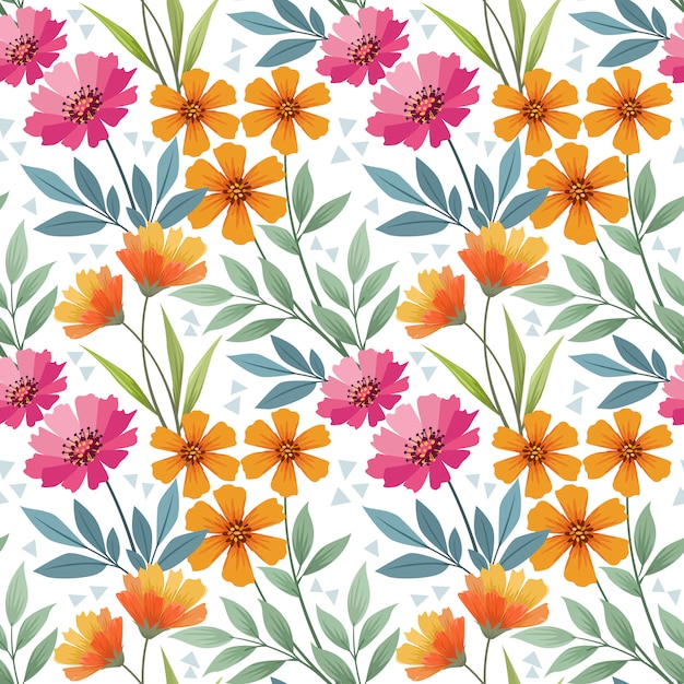 Flores coloridas desenhadas à mão padrão sem costura