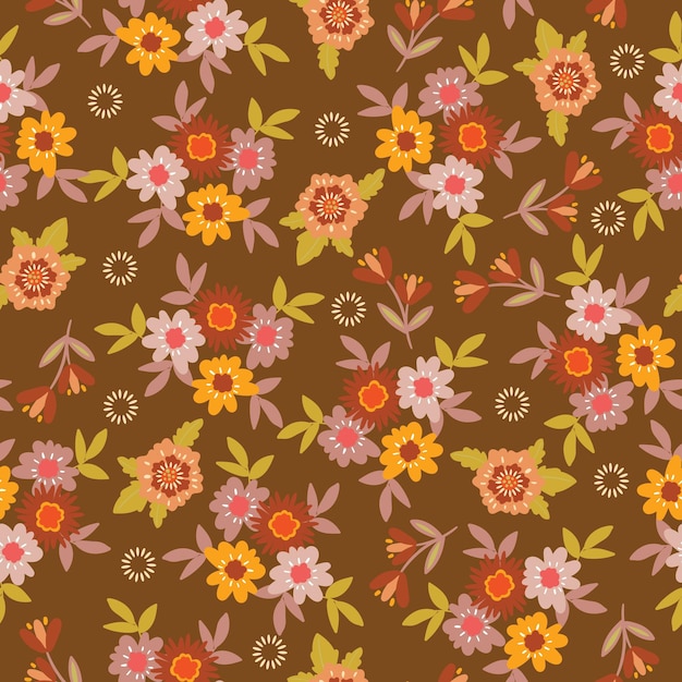 Flores coloridas groovy padrão sem costura ilustração vetorial estética hippie design floral para tecido de moda têxtil capa de papel de parede embrulho web