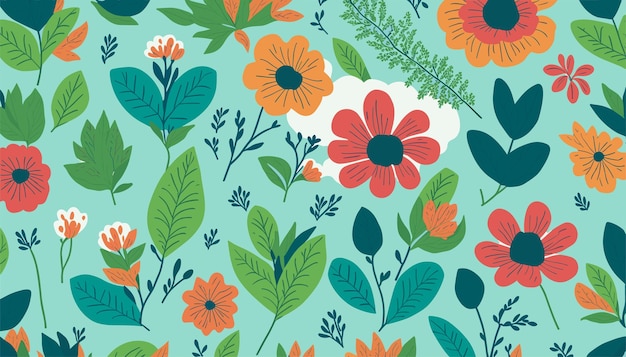 Flores coloridas padrão de desenhos animados vetor de aquarela vibrante