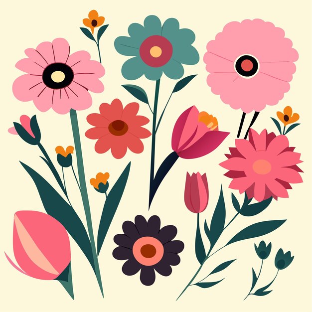 Flores coloridas sobre ilustração vetorial de fundo branco