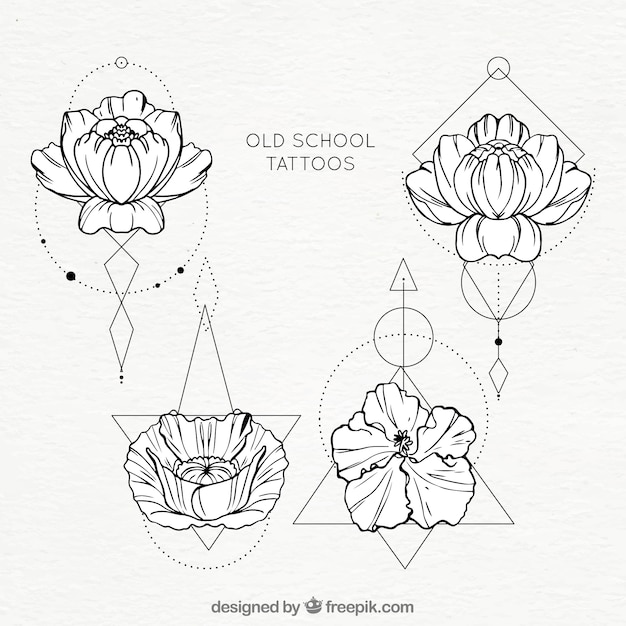 Flores com formas geométricas coleção de tatuagens