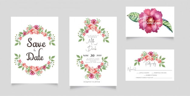 Flores da aguarela cartão de rsvp de convite de casamento