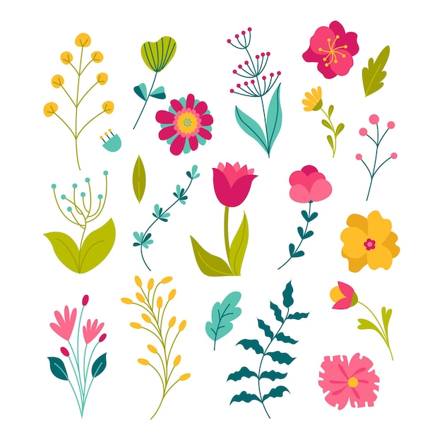 Flores da primavera verão e primavera flor floresta e jardim flores campo ilustração vetorial de flor
