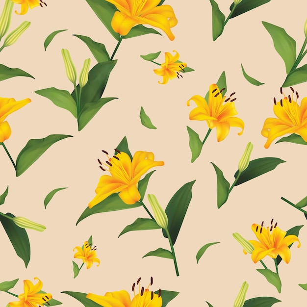 Papel De Parede Sem Costura Com Flores De Lilly Vermelho E Amarelo