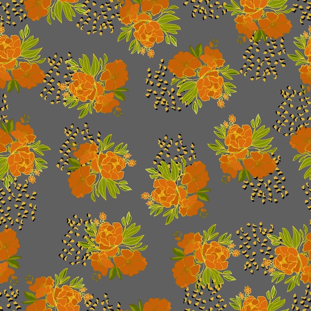 Flores de padrão sem costura vetorial com folhas ilustração botânica para cartões postais de papel de vestuário de tecido têxtil de papel de parede