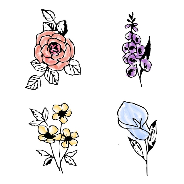 Flores de rabiscos desenhados à mão