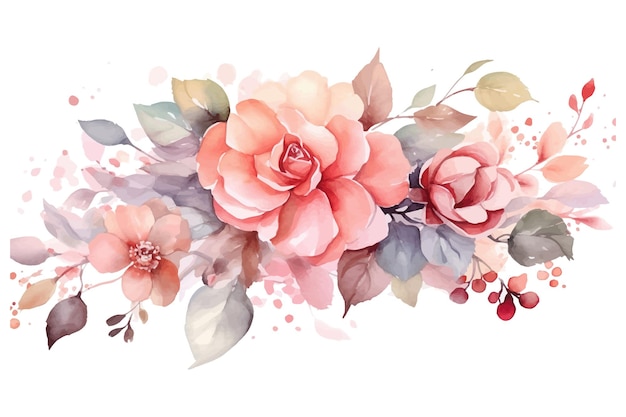 Vetor flores decorativas em aquarela ilustração desenhada à mão plana isolada no fundo branco