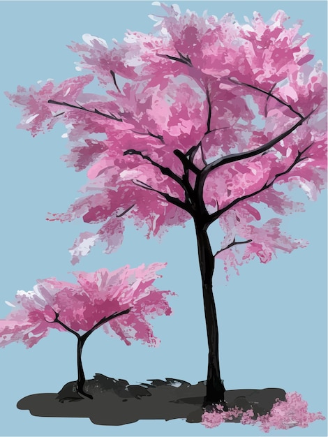 Vetor flores desabrochando ou cerejeira sakura vista isolada em fundo para paisagem e arquitetura