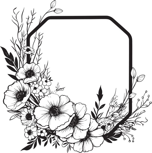 Vetor flores desenhadas à mão caprichosas emblema preto minimalismo botânico moderno design de logotipo vetorial