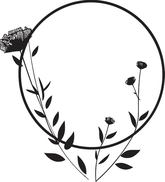 Vetor flores desenhadas à mão graciosas noir logotipo vetorial ícone vinas minimalistas elegantes emblema preto desenhado à mão