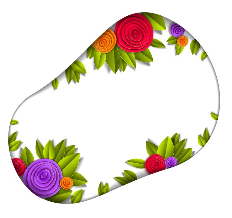 Vetor flores e folhas de fundo bonito ou moldura com espaço de cópia em branco para texto, ilustração vetorial em estilo de corte de papel. convite de casamento ou cartão romântico.