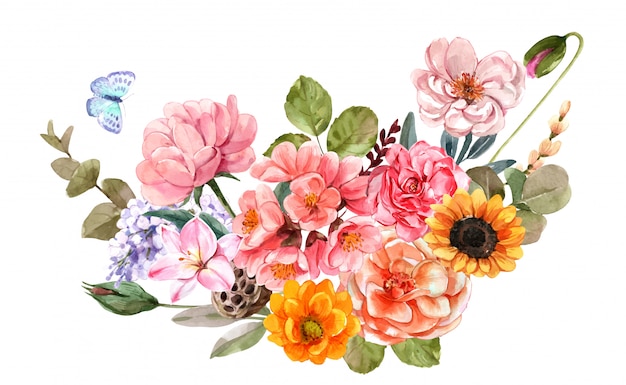 flores em aquarela. ilustração floral, folha, composição botânica