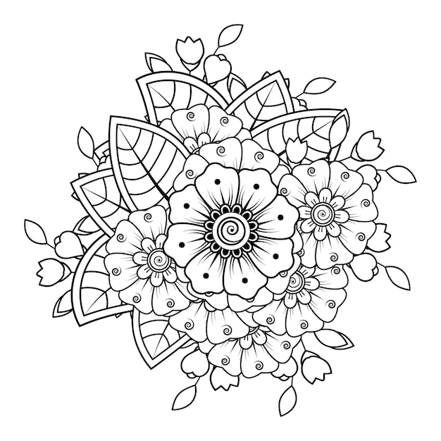 Flores em arte doodle preto e branco para livro de colorir