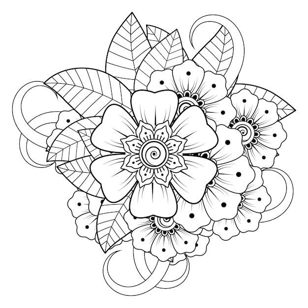 Flores em arte doodle preto e branco para livro de colorir