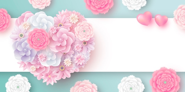Flores em forma de coração com espaço de cópia