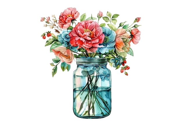 Flores em frasco aquarela clipart