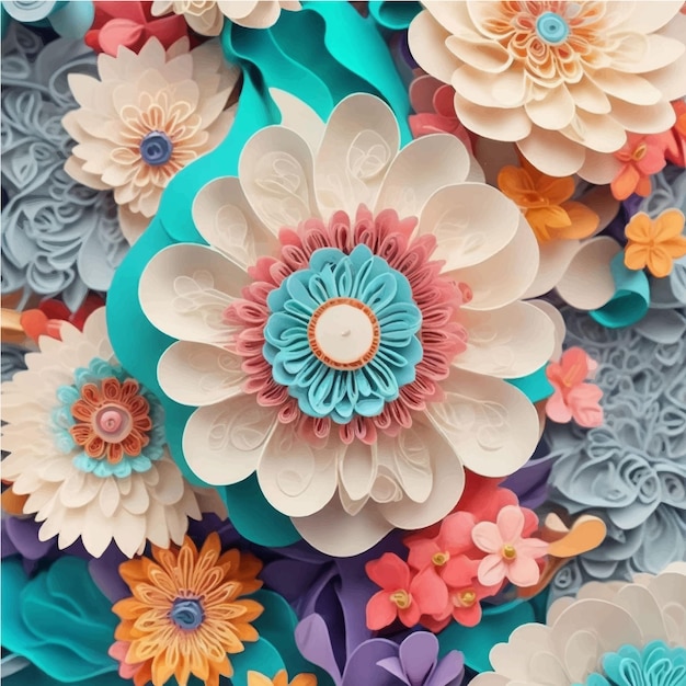 Flores em um estilo de aquarela desenhadas em um fundo texturizado em cores pastel se encaixam na ilustração 3d