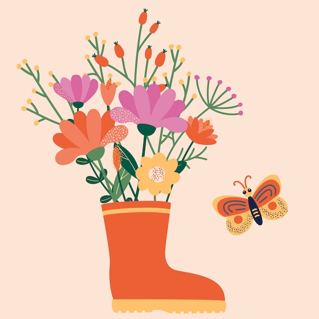 Flores em uma bota de borracha