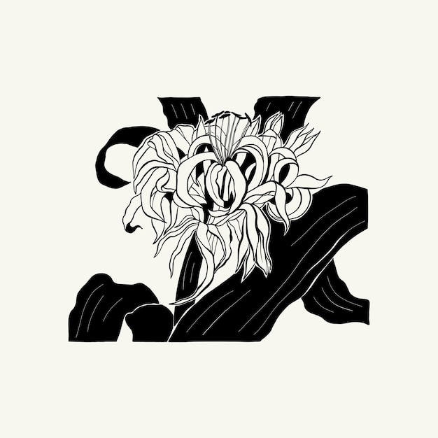 Flores, ilustração de botanica. tinta preta, linha, estilo doodle.