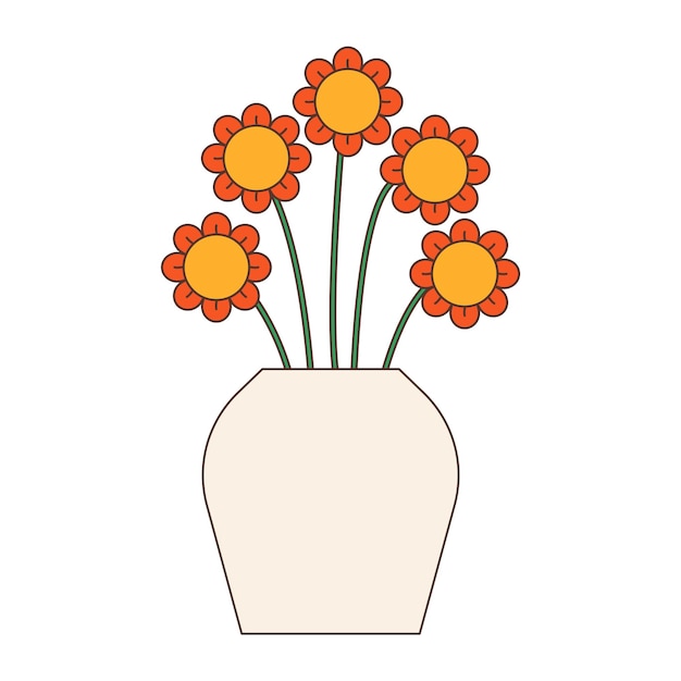 Vetor flores retrô ilustração plana vetorial elemento groovy psicodélico bouquet de flores em estilo ingênuo