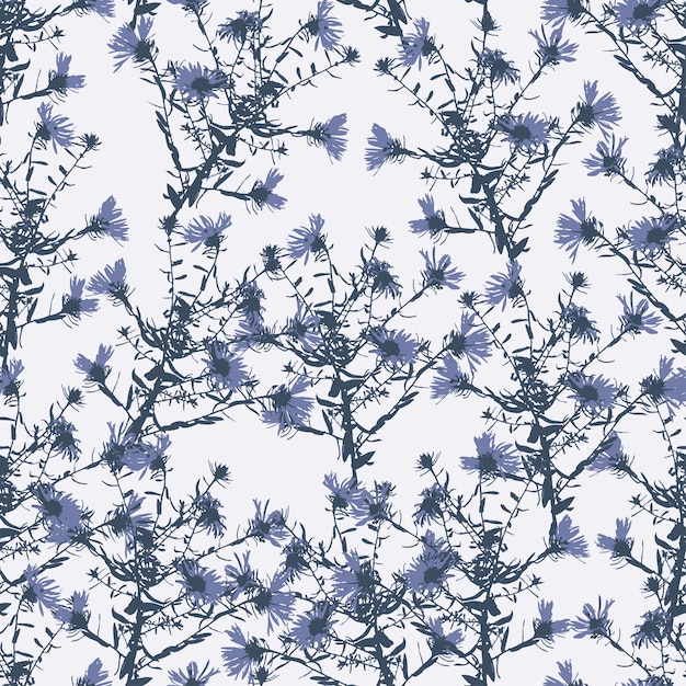 Vetor flores silvestres desenhadas à mão azul sem costura padrão de fundo para tecido de moda