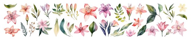 Flores vetoriais de aquarela ilustração botânica bouquet selvagem