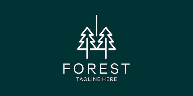 Floresta de ilustração de linha criativa de design de logotipo