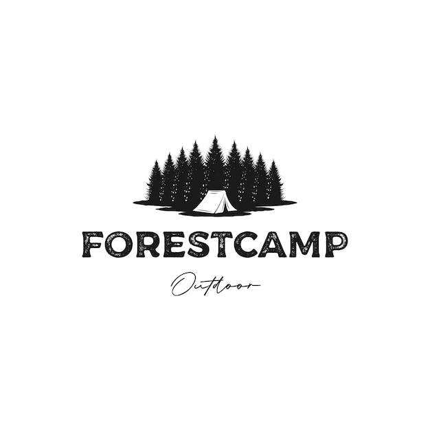 Floresta de pinheiros abetos camping vector design de logotipo rústico