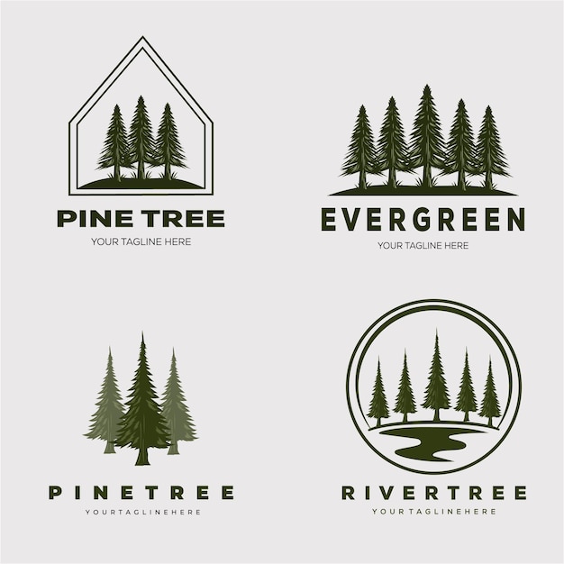 Floresta de pinheiros definir logotipo ilustração vetorial design