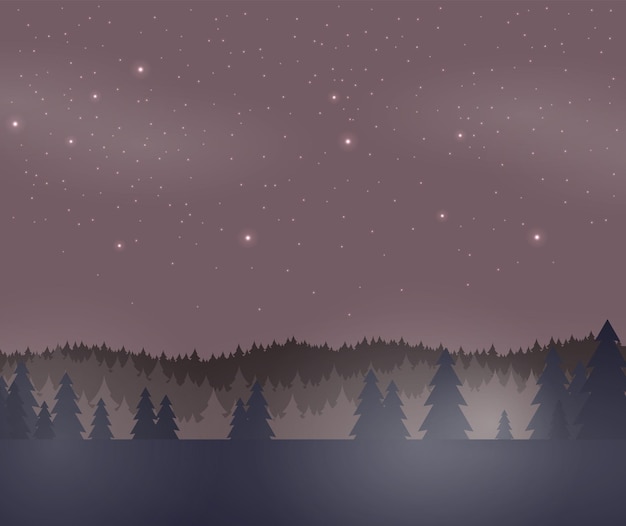Floresta noturna em ilustração vetorial de estilo simples