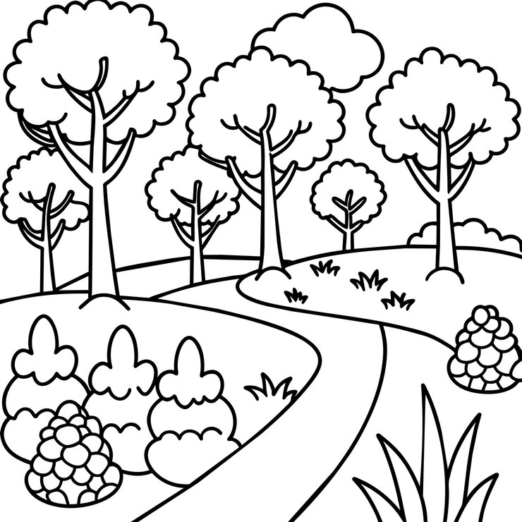 Vetor floresta ribeirinha página de coloração ilustração vetorial