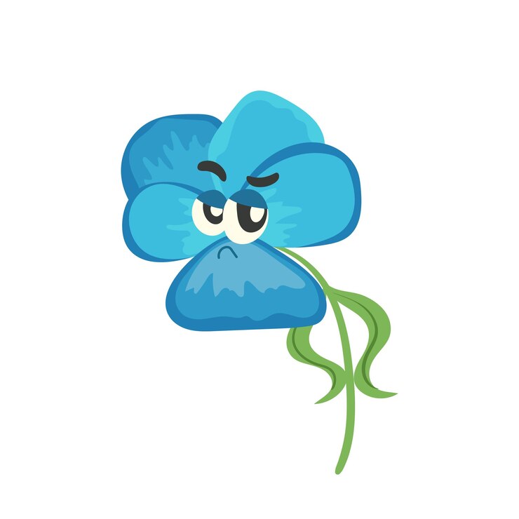 Vetor flower bloom insatisfeito personagem emoji de desenho animado com rosto zangado isolado em fundo branco