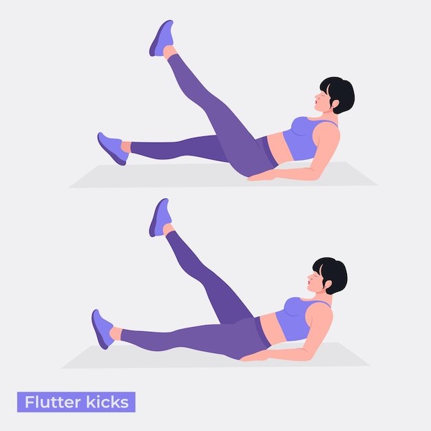 Vetor flutter kicks exercício mulher treino fitness aeróbica e exercícios