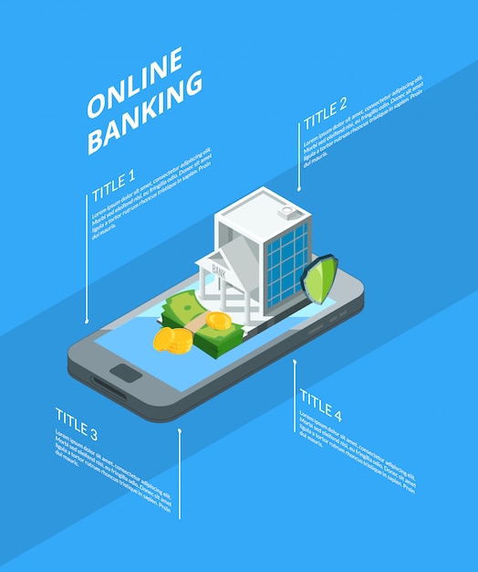 fluxo de dinheiro isométrico na ilustração de infográfico de ícones de banco