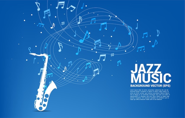 Fluxo de nota de melodia de música com saxofone. banner para música jazz e tema de concerto.