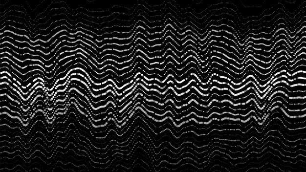 Fluxo de partículas brilhantes brancas sobre fundo preto Gradiente de onda sonora dinâmica de meio-tom Ilustração vetorial